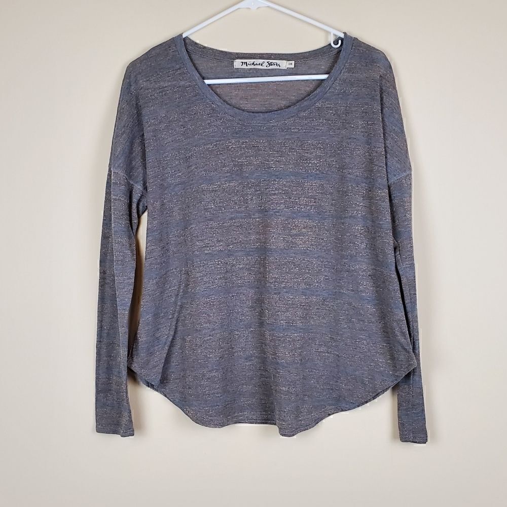 Michael Stars Dark Gray & Gold Glitter Striped Long Sleeve Top Size OS